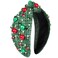 NVENF Knotted Headbands for Women, Pearl Crystal Knotted Headband, Rhinestone Embellished Jeweled Headbands Wide Top Knot Hairband Womens Fashion Hair Accessory (Christmas Green)