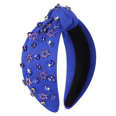 YAHPERN Hanukkah Headband for Women Star Headbands Blue Jeweled Crystal Rhinestone Knotted Headband Holiday Hanukkah Hair Accessories Outfits the Festival of Lights Gifts (Star 4)