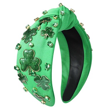 YAHPERN St. Patricks Day Headband for Women Good Luck Shamrock Knotted Headband Green Crystal Wide Top Knot Headband Lucky Irish Holiday St. Patricks Day Hair Accessories Party Gifts (Shamrock 6)