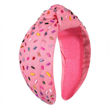 YAHPERN Birthday Headband for Women Beaded Its My Birthday Knotted Headband Embellished Rhinestone Crystal Top Knot Headband Birthday Crown Hair Accessories Party Decorations Gifts (Pink 4)