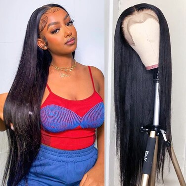 Straight Lace Front Wigs Human Hair 13x4 HD Transparent Lace Frontal Wigs 180% Density Straight Human Hair Pre Plucked with Baby Hair 24Inch Straight Lace Front Wigs for Black Women Natural Color