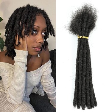 6-18 Inch Dreadlock Extensions Human Hair Fully Handmade Human Hair Dreadlock Extensions for Man/Women Locs Extensions Human Hair Can Be Dyed Bleached Curled&hellip; (6Inch-10Strands, 0.6CM Width-1B)
