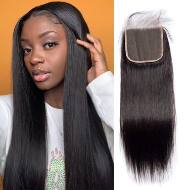 N/C Straight Lace Closure Human Hair 4x4 Free Part Closure Brazilian Virgin Human Hair Closure Top Closure With Baby Hair Natural Color(16inch)