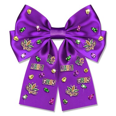 Mardi Gras Hair Bow Clips for Women Mask Fleur De Lis Hair Bows Jeweled Large Purple Hair Ribbon Bows Carnival Mardi Gras Accessories Outfits Parade Party Favors (Pattern C)