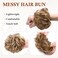 Benehair Messy Bun Hair Piece Scrunchy Updo Hair Pieces for Women Fluffy Wavy Hair Bun Scrunchies Donut Hairpiece Synthetic Chignons With Elastic Rubber Band Light Brown &amp; Ash Blonde 1pc 25g