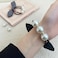 4 Pcs Rabbit Ear Bow Pearl Scrunchie Hair Ties Love Heart Shape Bunny Ear Scrunchies High Stretch Durable Ponytail Rope Hair Bands Headdress Accessories for Women Girls (Black, Gray)