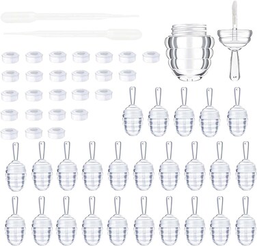 25 Pieces Honey comb Shaped 6ml Lip Gloss Tube Empty Plastic Lip Gloss Container Mini Clear Refillable Lip Balm Bottle Container with 2 Pieces Plastic Funnels for Women Girls DIY Cosmetics (Clear)