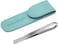 Beard Tweezers, White Hair Plucking Tweezers, Stainless Steel, Fine Hair Removal Tweezers, Eyebrows Shaping Tool, 5mm Tip, Cyan PU Case 1Pack