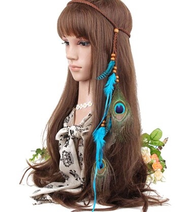 Indiana Elegant Blue Feather Headband Hippie Fashion Headband Bohemian Gypsy Feather Headband Hair Accessories for Women Lady