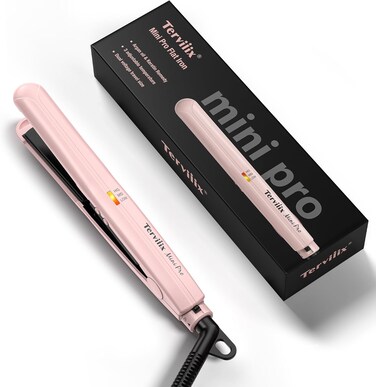 Terviiix Mini Flat Iron Hair Straightener, Adjustable Temperature, Travel-Size, 1/2" Ceramic Plates, Dual Voltage, Auto-Off, Pink