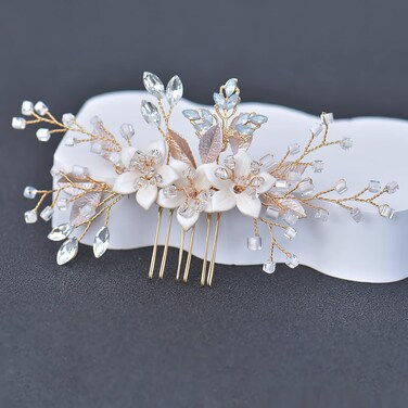 Wedding Hair Comb, Gold Hair Accessories for Brides, Bridesmaid Prom, Party, Bridal Hair Piece (Comb)
