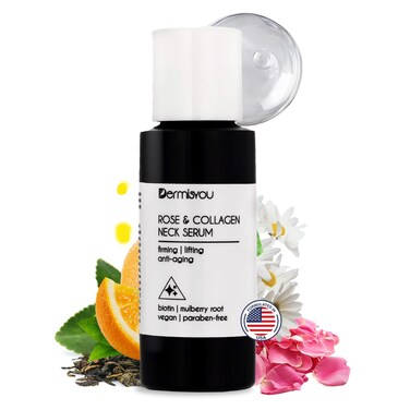 Anti-wrinkle Neck Serum with Rose Water &amp; Collagen   Vitamin C &amp; E, Mulberry Root, Biotin   Neck Skin Tightening, Firming, Lifting, Moisturizing   Vegan, Alcohol Free, Paraben Free   1.33 Fl oz