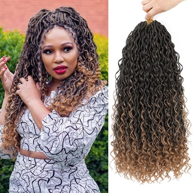 8 Packs Goddess Faux Locs Crochet Hair for Black Women, Goddess Locs Crochet Hair, Boho Style Locs, River Locs Crochet Hair with Curly Ends (18Inch, T27#, 8Packs)
