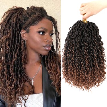 SamBraid Goddess Locs Crochet Hair 14 Inch, 8 Packs New Goddess Faux Locs Crochet Hair for Black Women, River Locs Crochet Hair with Curly Ends (14Inch, T1B/30, 8Packs)