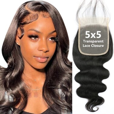 5x5 Transparent HD Lace Closure Only Body Wave Hair Closure Invisible Lace Closure 12A Brazilian Virgin Remy Human Hair Frontal Closure 100% Human Hair Extensions Pre Plucked Natural Black 12 Inch