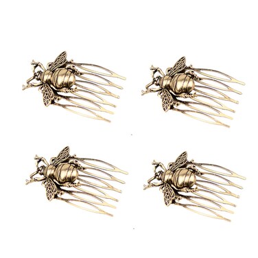 Gold Honeybee Hair Comb, 4Pcs, Metal, Vintage Hair Comb Bee for Women and Girls Alloy Material, Durable, Easy to Clean, Adjustable Tension