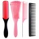 Detangling Brush Set with 9 Row Styling Brush, Rat Tail Comb, Wide Tooth Comb for Separating, Shaping and Defining Wet/Dry Long/Thick Curly and Natural 3a-4c Hair (Pink)