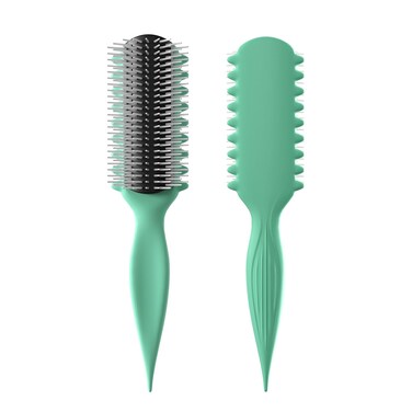 AM8:00 Curl Defining Brush,9Rows Premium Styling Hairbrush for Curly Hair, Enhances Curls Definition &amp; Separation, (Green)