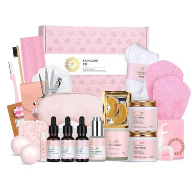 Spa Gifts for Women, 28pcs Rose Facial Skin Care Set includes Face Cream,Bath Oil,Shower Accessories. Body &amp; Facial Kit for Women, Birthday Gift for Women, Mother's Day Gift