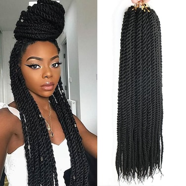 NICETODAY Senegalese Twist Crochet Hair 30 Inch Jumbo Crochet Hair For Black Women Long Synthetic Braiding Hair 6 Packs Crochet Twist Hair Pre Looped with Straight Ends (30inch,1B#)