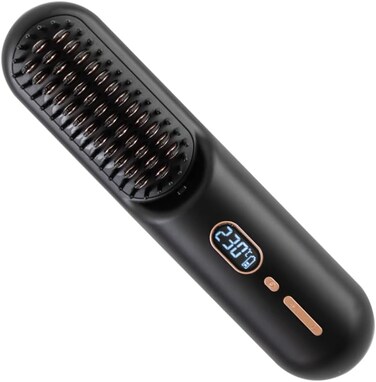 Cordless Hair Straightener Brush Hot Comb Hair Straightening Iron Wireless Heat Combs, Anti Burn for Natural Black Hair Beard Wigs Wonmen Gifts - Black