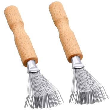 2 Pieces Hair Brush Cleaner Tool Cleaning Tool Comb Cleaner Hair Brush Cleaner Comb Brushes Mini Hair Dirt Remover Brush with Metal Wire Rake Wooden Handle for Home and Salon Use (Brown)