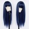 Synthetic Replacement Hair Wig With Bangs Blue Color Heat Resistant No Lace Wigs for Fashion Women