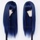 Synthetic Replacement Hair Wig With Bangs Blue Color Heat Resistant No Lace Wigs for Fashion Women