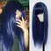 Synthetic Replacement Hair Wig With Bangs Blue Color Heat Resistant No Lace Wigs for Fashion Women