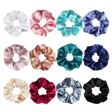 LADY &amp; HOME 12 Packs Satin Hair Scrunchies for Women and Girls, Bulk Soft Scrunchy Hair Bands for Hair Accessories, Elastic Hair Bobbles Ponytail Holder for Girl&rsquo;s Birthday Gift (Multicolor)