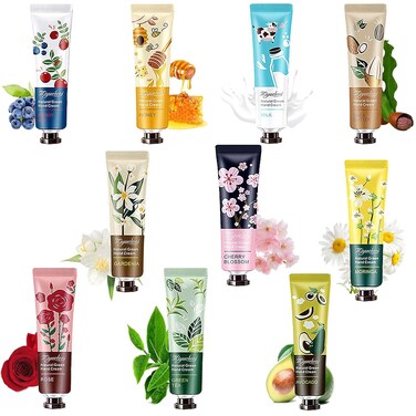 10 PCS Natural Plant Fragrance Hand Cream,Moisturizing Hand Lotion for Dry Cracked Hands Mini Travel Hand Lotion Hand Care Cream Gift Sets for Women