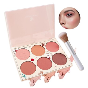 6 Color Shimmer Silky Matte Blush &amp; Contour Highlighter Set With Makeup Brush