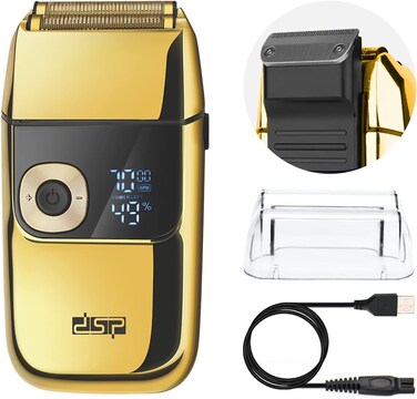DSP&reg; Bald Shaver for Men Shavers for Men 2 in1 Barber Shaver with Precision Trimmer 3-Speed Electric Razor with LED Digital Display Stainless Steel (Gold)