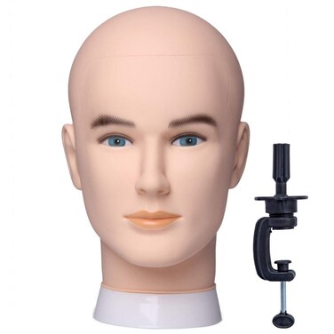 Male Bald Mannequin Head Wig Head Training Head Professional Cosmetology for Wig Making and Display Hat Helmet Glasses or Masks Display Head Model with Free Clamp Stand (Fair Skin)
