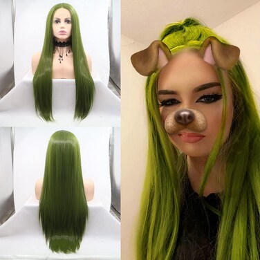 26" Long Straight Olive Green Synthetic Lace Front Wigs for Women Heat Resistant Synthetic Hair Lush Green Wigs Women Replacement Daily Party Use Drag Queen Wig