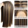 Alileona Bob Straight Highlight Wig Synthetic Bob Black women Straight Bob Lace Front Wig 14inch Blunt Cut Short Bob Synthetic Wigs for Black Women (F4/27#)