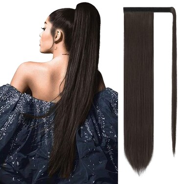 SOFEIYAN Long Straight Ponytail Extension 26 inch Wrap Around Ponytail Synthetic Hair Extensions Clip in Ponytail Hairpiece for Women, Medium Brown