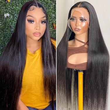 Lace Front Wigs Straight 13x4 HD Transparent Lace Frontal Wigs Pre Plucked 180% Density Brazilian Virgin Human Hair Wigs for Black Women 24inch Cheap Human Hair Wigs 24inch