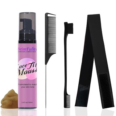 Lace Tint Mousse for Wigs - Highly Pigmented Tint with No Residue, for Lace Wigs and Hairpieces - Set Includes Melting Band, Brush, Comb (Medium Brown)