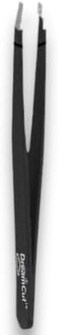 Professional Slant Tweezers - Precision Stainless Steel Black Tips for Eyebrows and Ingrown Hair