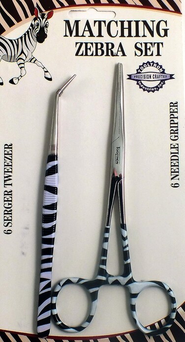 Tooltron Matching Zebra Sewing Needle Set, Tweezer and Gripper