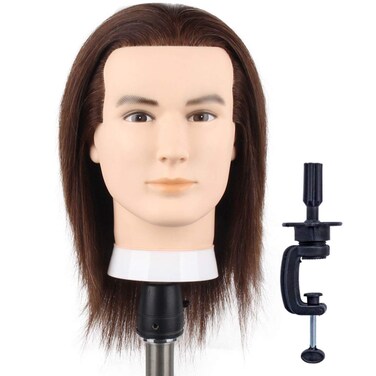 Male Mannequin Head with 100% Human Hair Haircut Training Head with Thick Hair Hairdresser Manikin Head Doll Head for Hair Styling and Practice Handsome Face Adult Head Size (8-10Inch 3B#)