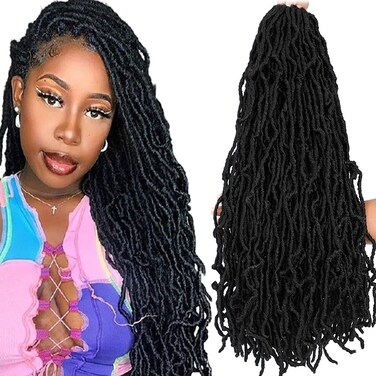 Soft locs crochet hair 24 inch 6 packs black faux locs crochet hair curly wavy crochet braids synthetic hair african hair extensions for black women (24 inch, 1B)