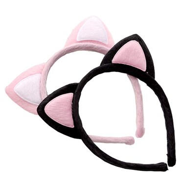 2pcs Lovely Cute Cat Ears Plush Cloth Headband Headwear Head Wrap Hairband Hair Bands Hair Hoops Suitable for Cosplay Holiday Party (Random Color)