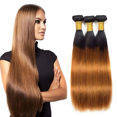 Brown Human Hair Bundles Ombre Straight Brazilian Virgin Hair 1b/30 3 Bundles 95-100g Each Black Women Sew-In Hair Extension 26 Inch