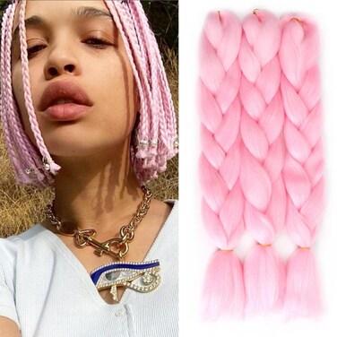 Pink Braiding Hair Extensions Pink Bundle Jumbo Braids for Box Braids Crochet Hair Premium Synthetic Fiber Single Color for Women 24 Inches 100g/bundle (3 Bundles/Pack,Pink)