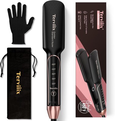 Flat Iron Hair Straightener by Terviiix - Ceramic &amp; Tourmaline for Smooth, One-Swipe Results, Salon-Grade Wide 1-3/4 Inch Straightening Iron Gently Straightens Thick, Curly, Black &amp; Natural Hair
