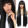 Wig with Bangs Long Black Wigs for Women 30 Inch Synthetic Straight Hair, Cosplay Costume Party Daily Wear