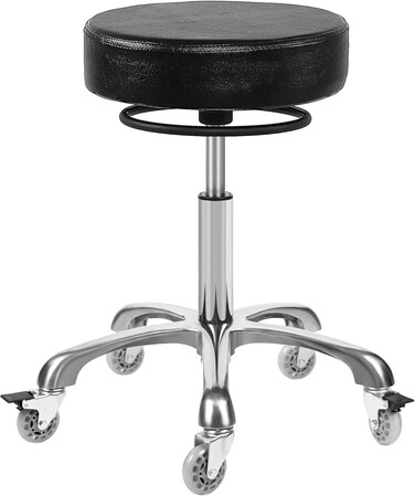Round Rolling Stools with Wheels - Adjustable Swivel Stool Chair Heavy Duty Rolling Stool 400 lbs Thick Cushion Desk Stool for Kitchen Counter Shop Salon Spa Medical Garage(Black)