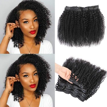 12 Inch Kinky Curly Clip In Hair Extensions for Black Women Human Hair, Urbeauty Curly Hair Extensions Clip in Human Hair, 3C 4A Kinky Curly Hair Clip Ins for Women